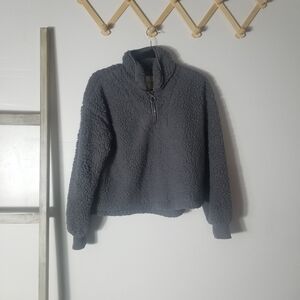 THREAD & SUPPLY WOMEN'S GRAY CROPPED SHERPA PULLOVER SIZE SMALL